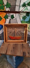 Bild Wandbild aus Holz (3) mit kleinem Schiffchen Unikat mit Rahmen