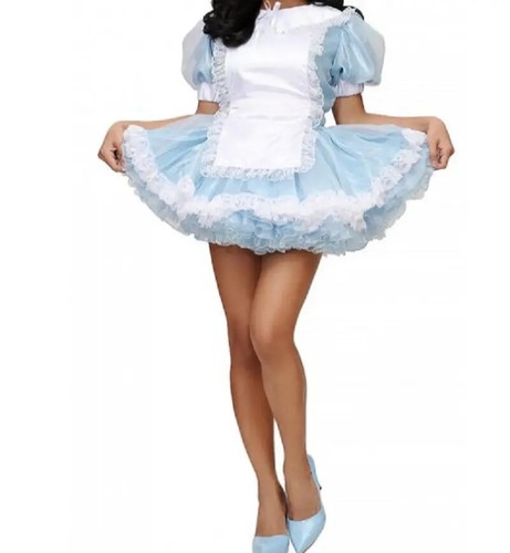Sissy maid girls blue satin - blue,