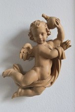 Holzschnitzerei Holzfigur Wandengel Engel 18cm Jahreszeiten Putte Natur Defekt 