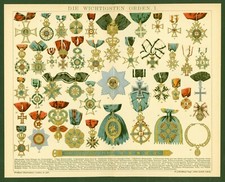 Lithographie anno 1896 - Orden Ehrenzeichen Hosenbandorden Ritterorden Hausorden