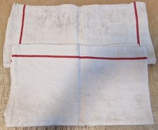 2x schöne alte Leinen Säcke Handgewebt um 1900 rote Streifen 0,54m x 0,94m