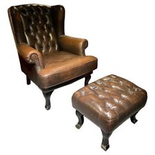 Q' Originaler  Vintage Leder Chesterfield Sessel mit Hocker / Ottomane
