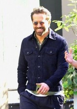 Ryan Reynolds blaue Leder Trucker Jacke für Männer reines Wildleder maßgeschn...