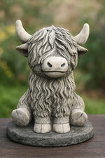 Gartenfigur Highland Kuh Kühe aus Steinguss Frostfest Gartendeko Dekoration