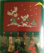 Stickvorlage, Kreuzstich  aus Handarbeitsheft, A5, "2 Elche und Schlitten   "