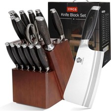 WILDMOK Küchenmesserblock-Set, 17-teiliges Messerset mit Holzblock, deutsches