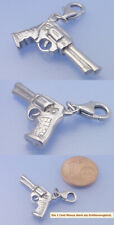 Echt 925 Silber Einhänger Charm Pistole Revolver rhodiniert Vollmasiv in 3D