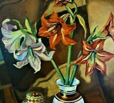 R. M.?.? -Franke,TOP-XXL-Stillleben-Gemälde 1943: AMARYLLIS MIT VASE & CHINAKRUG
