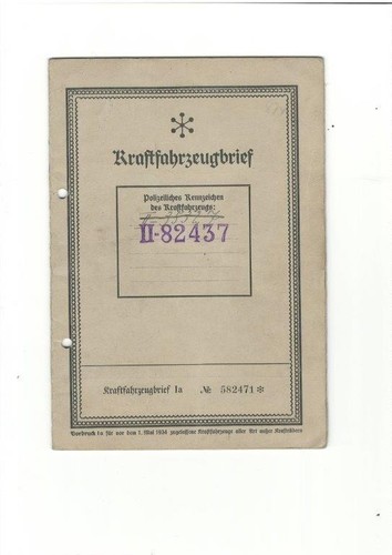 Antiker pkw kraftfahrzeugbrief - antiker, pkw-kraftfahrzeugbrief
