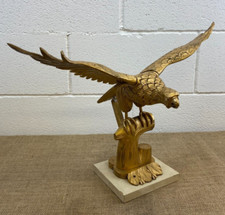 VINTAGE GESCHNITZTE HOLZ VERGOLDET GOLD ADLER VOGEL SKULPTUR FIGUR AUF SOCKEL