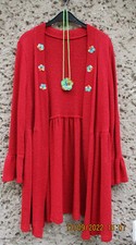 Tunika Überwurf rot Langarm Zipfel Rüsche Gr. 48 neu