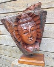 45cm handgefertigt Massiv Holz Kopf Ständer Buddha Thailand Buddhismus Feng Shui