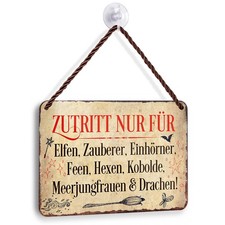 Zutritt Elfen Zauberer Einhörner Feen Hexen Kobolde 18x12cm Deko Schild Kinder