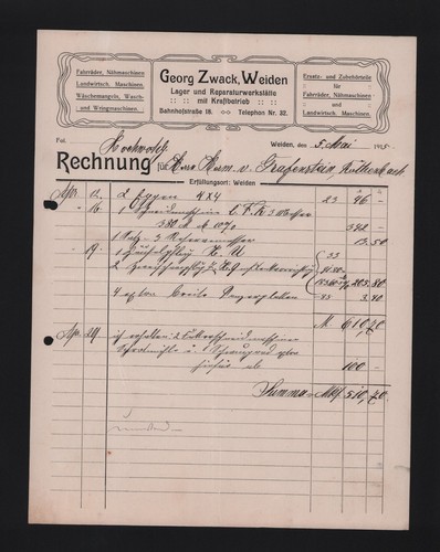 Weiden rechnung 1915 - 1915,, georg