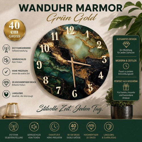 Wanduhr marmor grün gold - marmor,