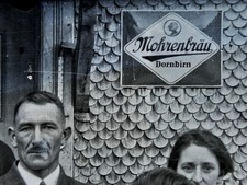 ~1930 Glas-Negativ Foto "Mohrenbräu Dornbirn" Emailschild Gasthof altes Gasthaus
