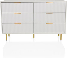 hjh LIVING Kommode HJELLE Schubladenkommode 6 Schubladen 120x40x75cm Weiß/Gold