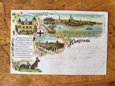 AK Litho Gruss aus  Konstanz Rathaushof Kgl. Oberpostdirektion Bahnhof Hasen