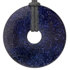Blaufluss Donut 40 mm Anhänger mit Baumwollband | Edelsteinschmuck