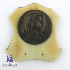 Antikes "Rosa Mystica" Versilbertes Bronze Medaillon auf Marmor (A)