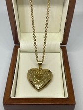 Neu 9 Karat Gold GF großes Herz Medaillon Anhänger 20" Halskette Kette KOSTENLOSE Geschenkbox