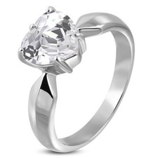 Verlobungsring Zirkonia Stein Herz-Form Damen-Ring Solitär-Ring Edelstahl