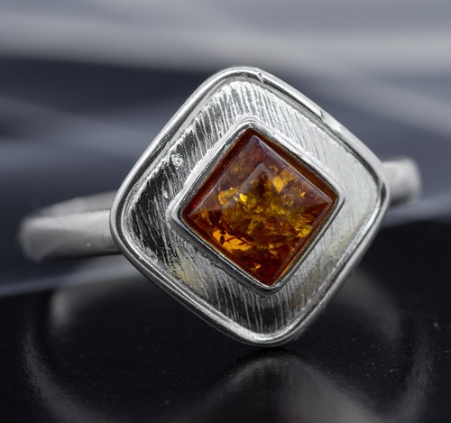 Bernstein silber ring - ,