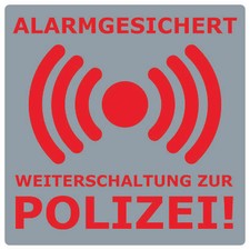 5x Alarm gesichert, Alarmanlage, Überwacht Aufkleber 5x5 cm, Silber/ Rot 1050 SI