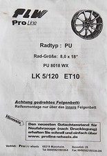 Gutachten PLW PU 8018 WX 5X120 ET10 ALUFELGEN BMW