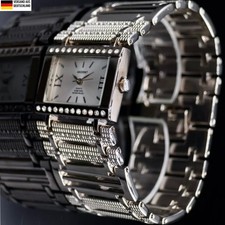 Akzent Damen Frauen Armband Uhr Weiß Silber Farben Elegante Damenuhr Strass