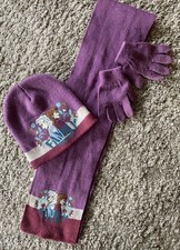 Anna und Elsa Mütze, Schal, Handschuhe, ca. 4-5 Jahre, Lilatöne, gut erhalten!
