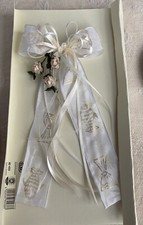 Kerzenschleife Schleife creme FISCHE Kelch gold Blüten Bänder Kommunion Kerzen 