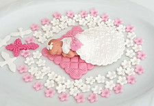 Taufe Mädchen Deko Torten Baby Kreuz Blumen Tortendeko Tortenaufleger Fondant