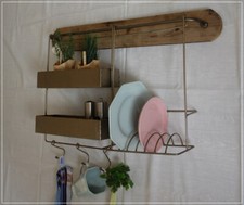 Wandregal Holz u Metall Hängeregal Gewürzregal m Tellerregal Vintage Shabby NEU