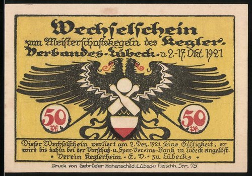 Notgeld lübeck 1921 pf - lübeck, 1921,