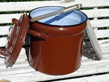 GROSSER EMAILIERTER EINWECK  TOPF MIT THERMOMETER /  PFLANZ - GARTEN KÜBEL / 06