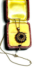 585 Gold antiker Granat Anhänger an 45 cm Panzerkette 14 K Gelbgold satte Farbe