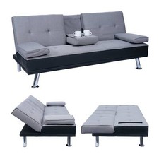 3er-Sofa HWC-F60, Couch verstellbar 97x166cm Kunstleder/Textil, schwarz/hellgrau