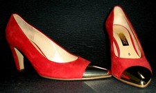 Gabor Pumps EUR 38 UK 5 Echt Velour Wild Leder Rot High Heel Stiletto Goldspitze