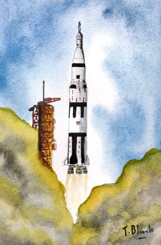 Original aquarell saturn v - aquarell,