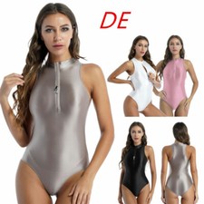 Sexy Damen Glossy Badeanzug Badeanzug Glänzende Bodysuit Reißverschluss Bademode