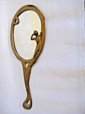 Hand-Spiegel Jugendstil Vintage goldfarben Messing Nackte