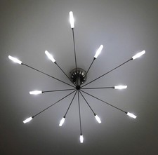 XXL 92cm SILBER DESIGN LED DECKENLEUCHTE DIMMBAR EDELSTAHL KRONLEUCHTER ARM GLAS