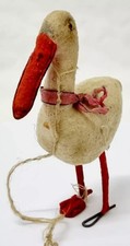 D0416- Alter figürlicher Christbaum Schmuck Watte - Storch -  um 1900 - 18,5 cm