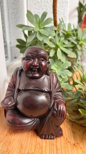 Holzfigur lachender buddha - lachender,