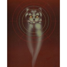 Katze Fadenkreuz Postwar unbekannt signiert gerahmt Öl Leinwand 1979