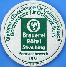 Alter Bierdeckel Brauerei Röhrl Straubing um 1951 mit Impressum