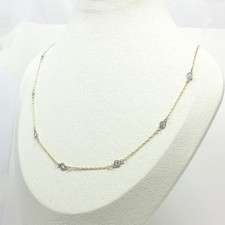 Runde Diamant Station Einfassung Kabel Kette Stapelbar Halskette 14k zweifarbig 19"