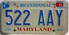 Maryland Nummernschild USA Kennzeichen US License Plate Original Auto Schild AAY