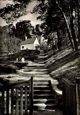 Dahn Pfalz s/w AK ~1950/60 Partie am Ehrenfriedhof Treppe zur Kapelle Hochstein